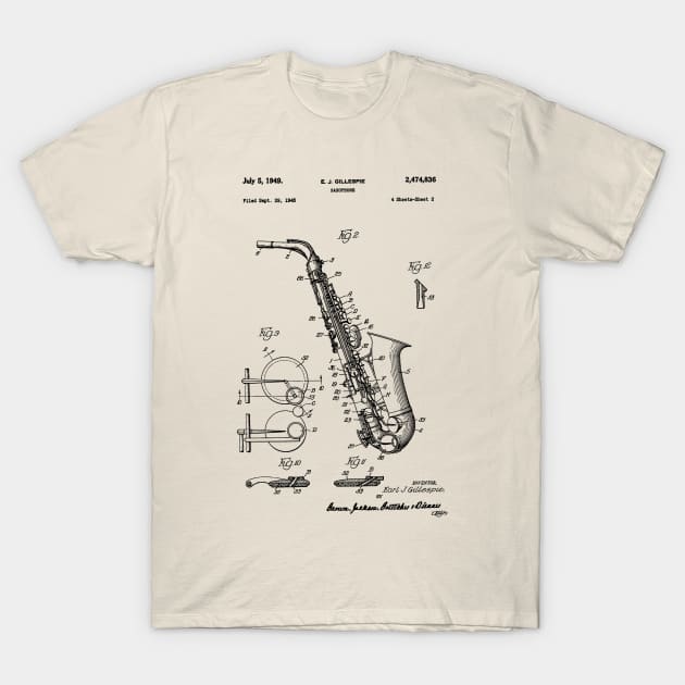 Saxophone Patent Drawing 1949 T-Shirt by Joodls